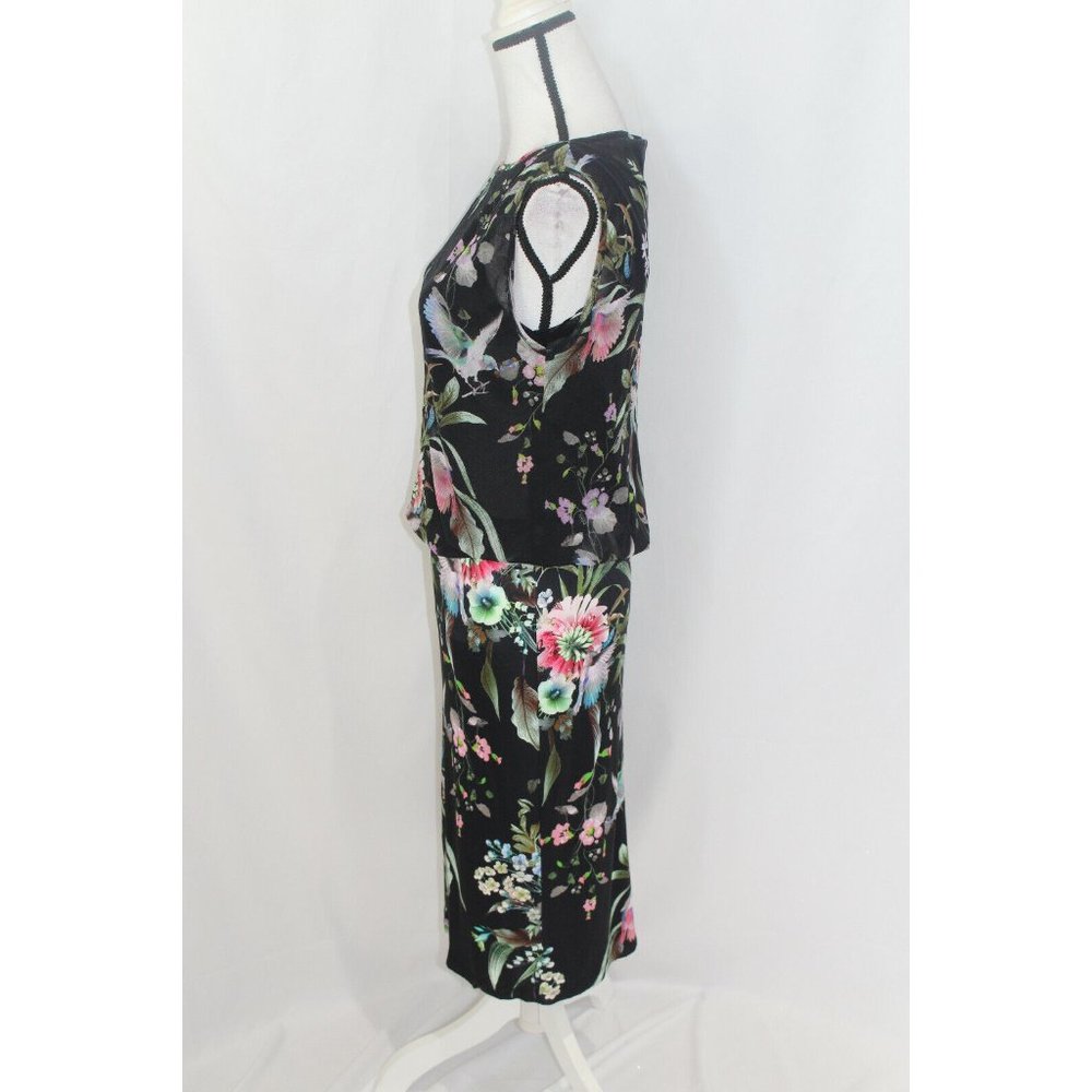 FUZZI $595 Womens Black Multicolor Floral Sleeveless Blouson Dress L NWT FLAW - Picture 5 of 8